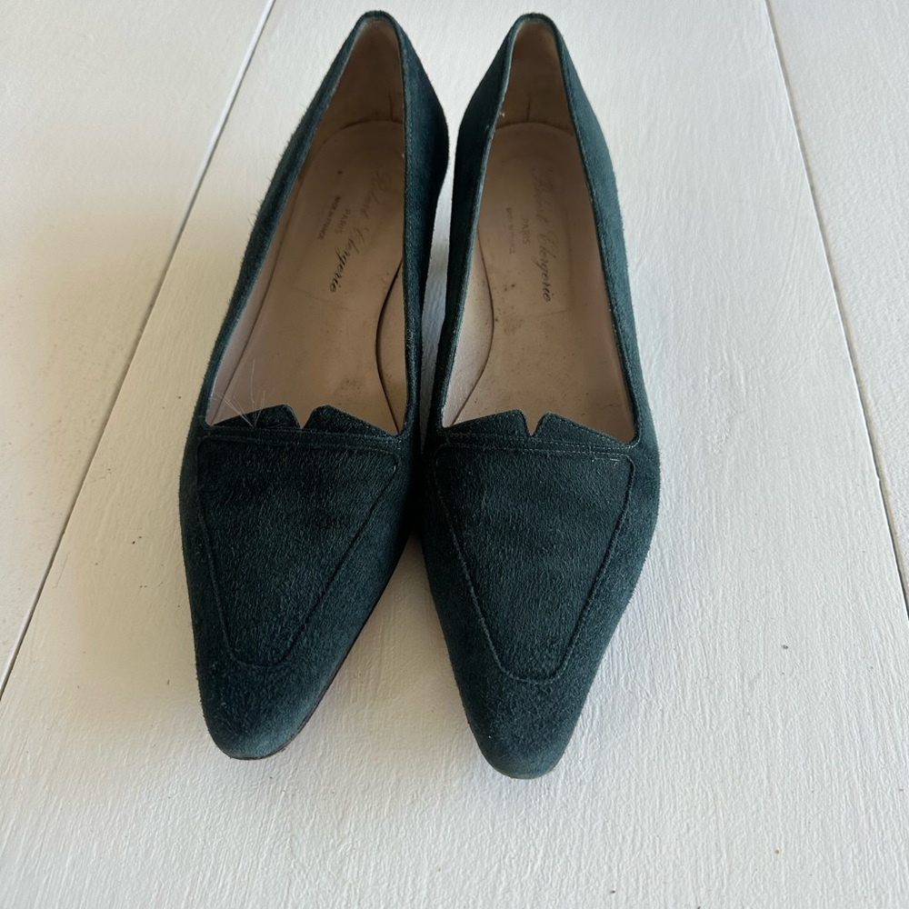 Vintage Green Suede Kitten Heels